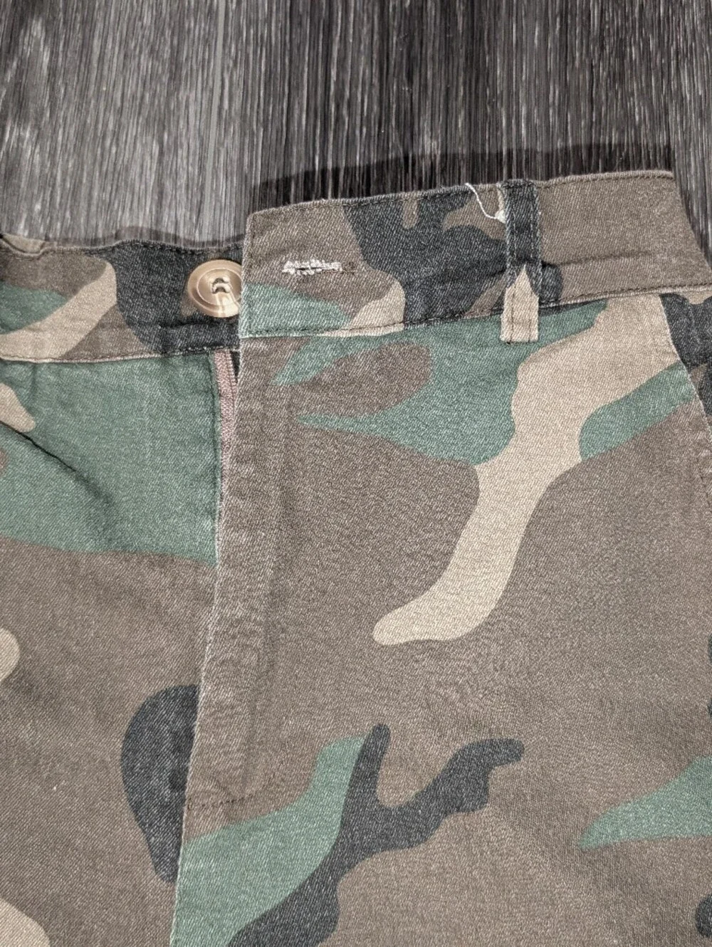 SHEIN Green & Brown Camouflage Denim Cutoff Shorts
